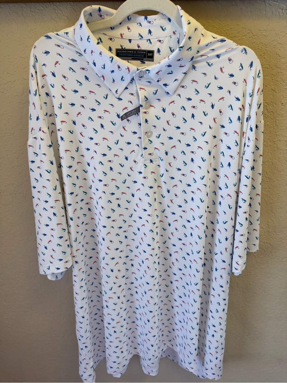 Big and tall Roundtree & Yorke fishing lure golf shirt